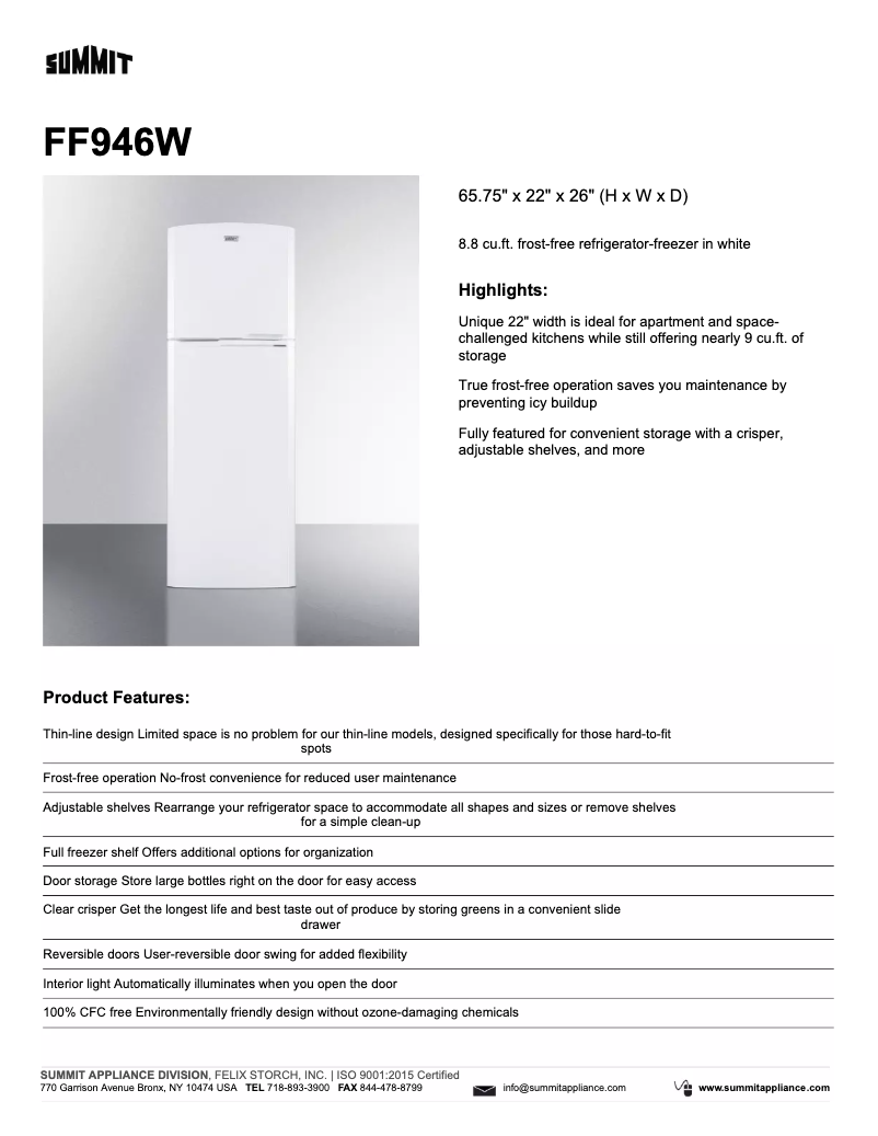 Page 1 de la notice Fiche technique Summit FF94