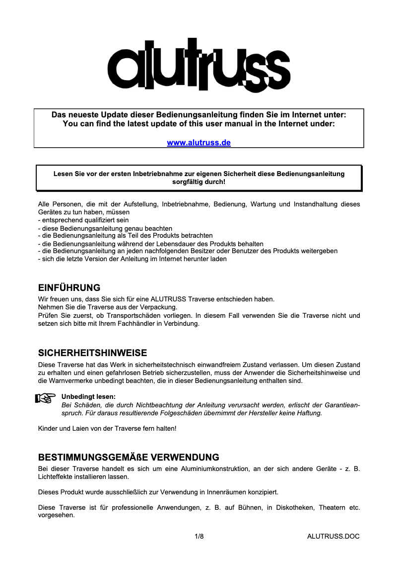 Página 1 del manual Manual de usuario Alutruss M12