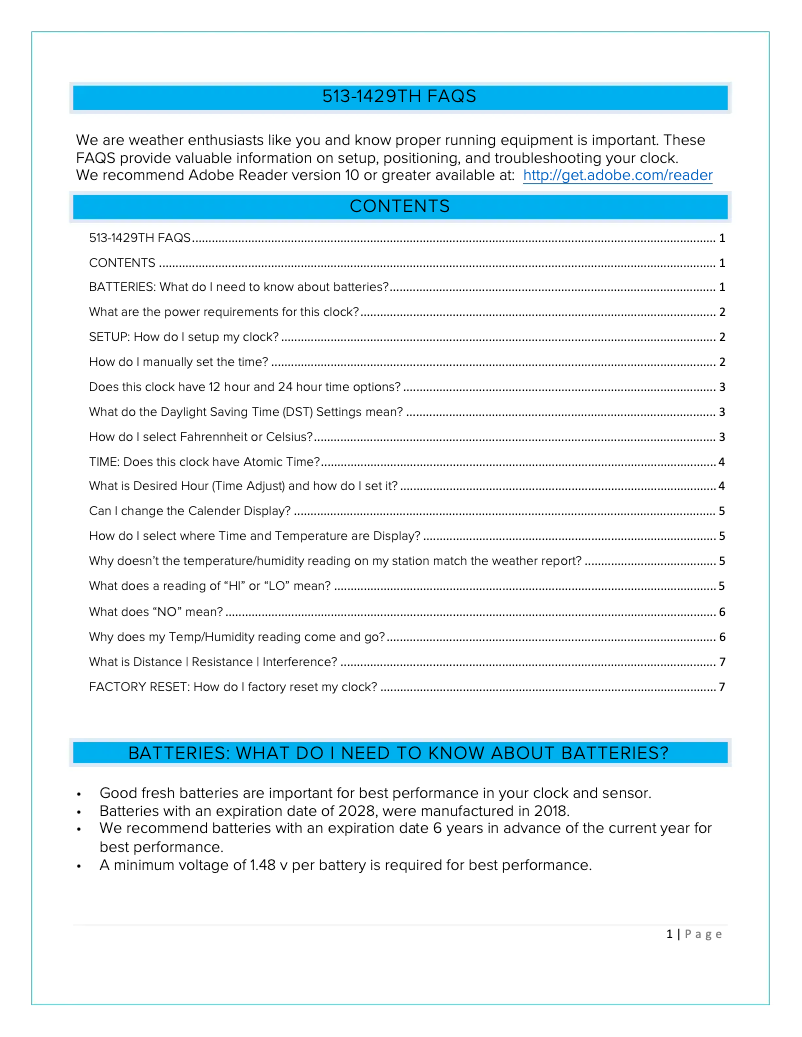Page 1 de la notice FAQ La Crosse Technology 513-1429TH