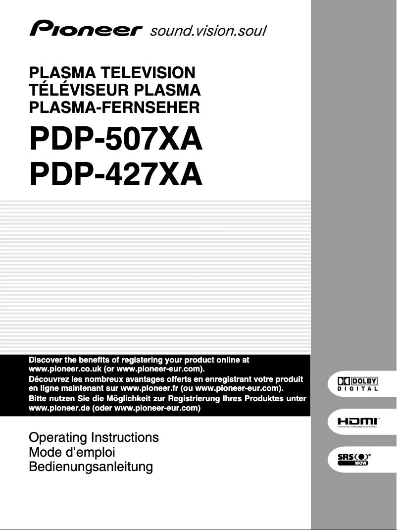 Page 1 de la notice Manuel utilisateur Pioneer PDP-427XA
