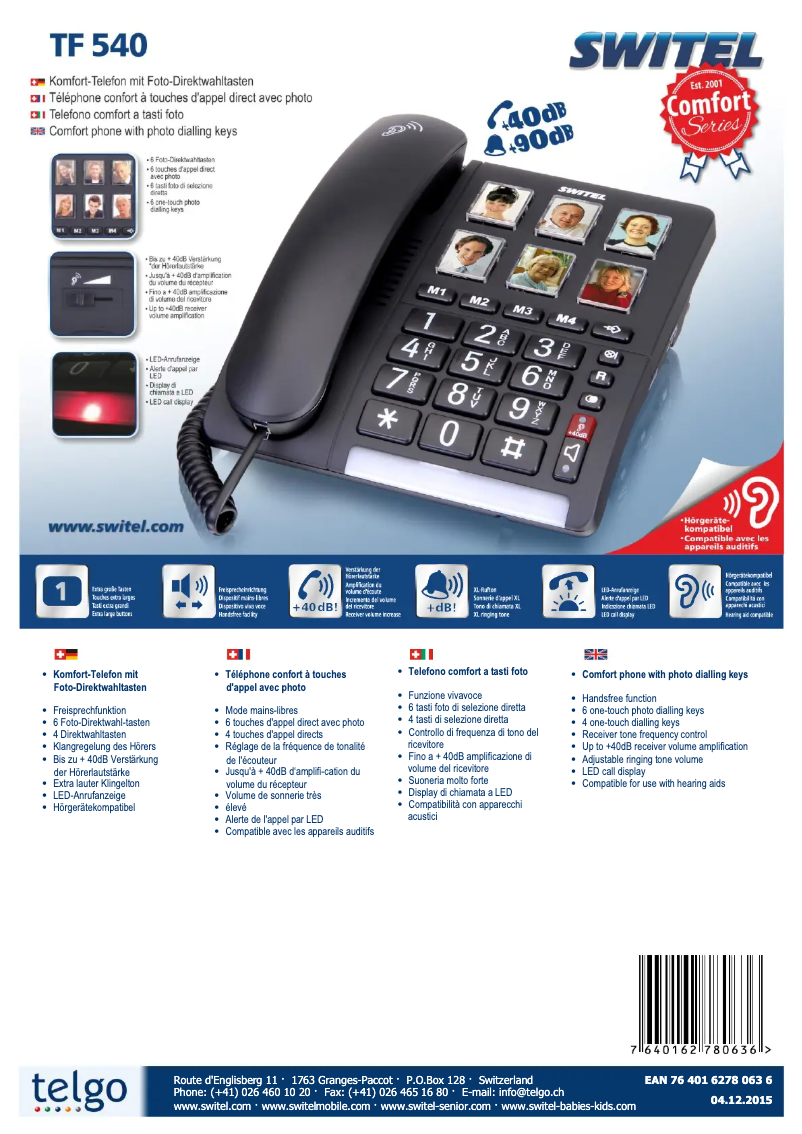 Página 1 del manual Ficha técnica Switel TF540