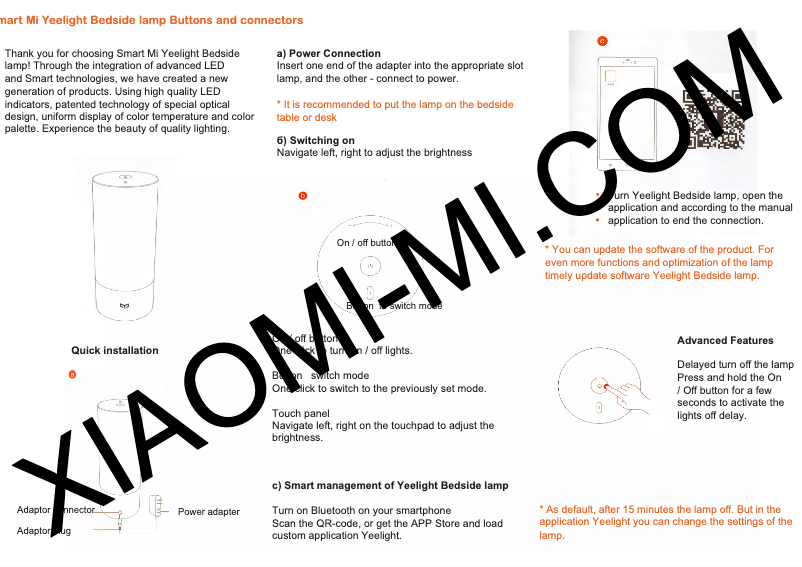 Page 1 de la notice Manuel utilisateur Xiaomi Mi Yeelight Bedside Lamp