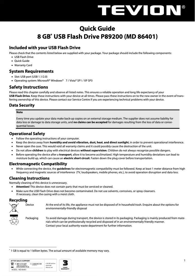 Image de la première page du manuel de l'appareil P89200 (MD 86401)