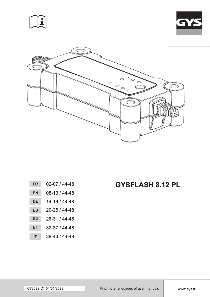 Page 1 de la notice Manuel utilisateur GYS Gysflash 8.12 PL