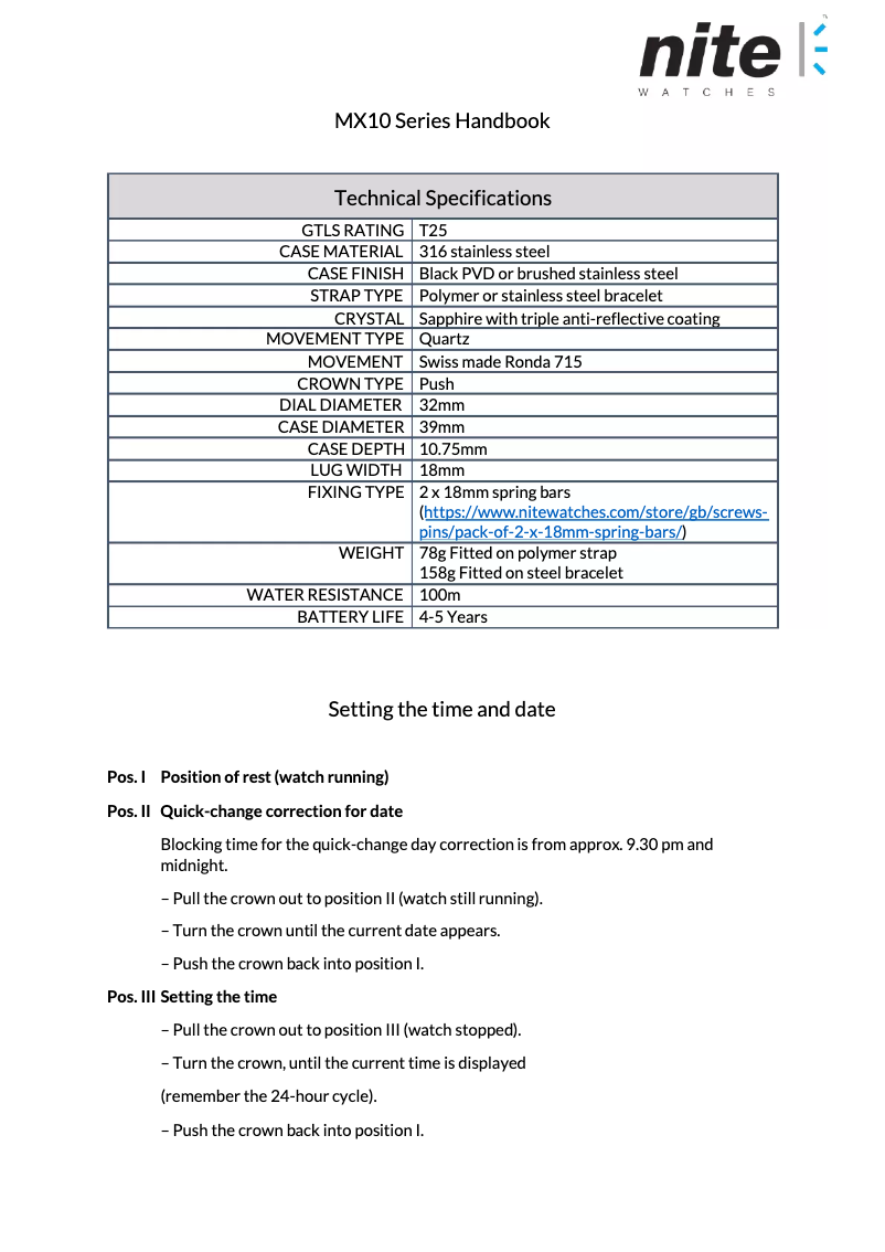 Page 1 de la notice Manuel utilisateur Nite MX10-201