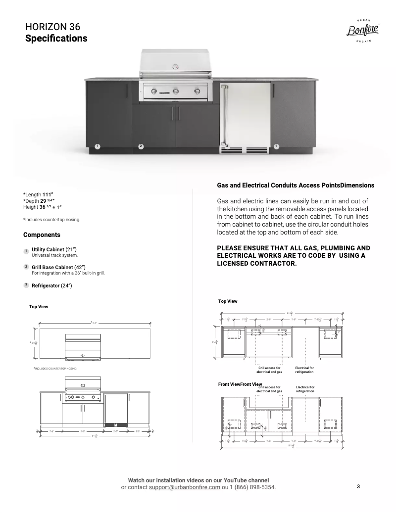 Página 1 del manual Ficha técnica Urban Bonfire Horizon 36