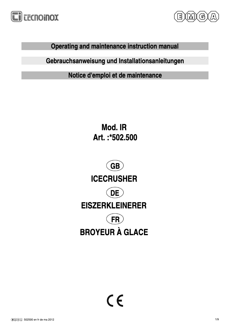 Page 1 de la notice Manuel utilisateur Tecnoinox 502500