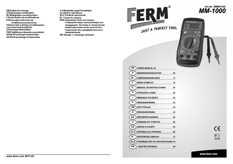 Page 1 de la notice Manuel utilisateur Ferm MM-1000