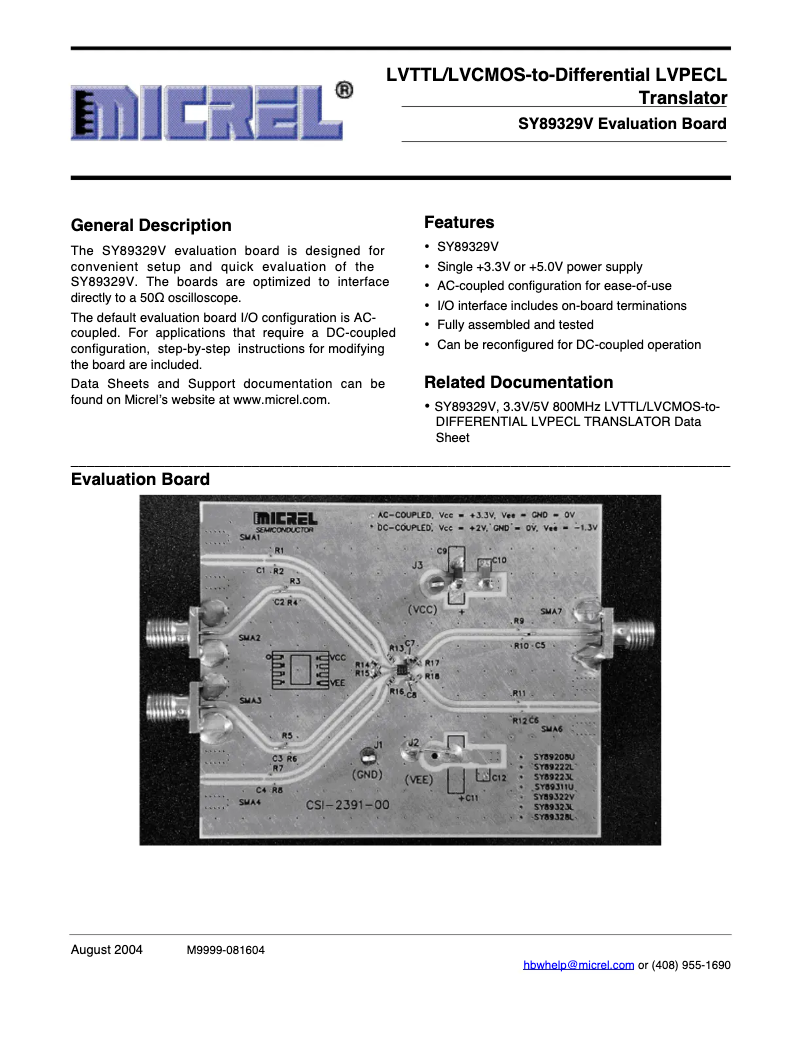 Page 1 de la notice Manuel utilisateur Microchip SY89329V