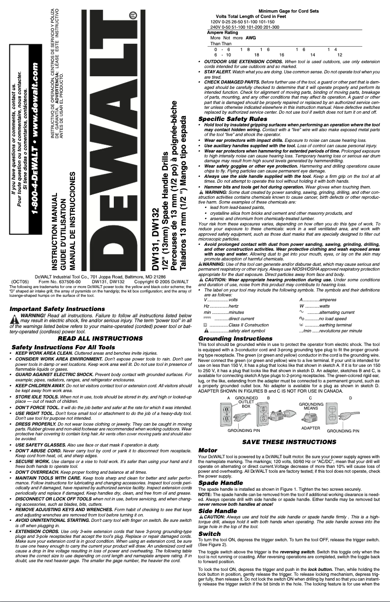 Página 1 del manual Manual de usuario DeWalt DW132