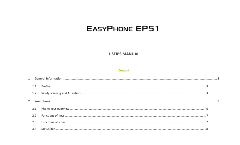 Page n°1 - Manuel utilisateur Easypix EasyPhone EP51