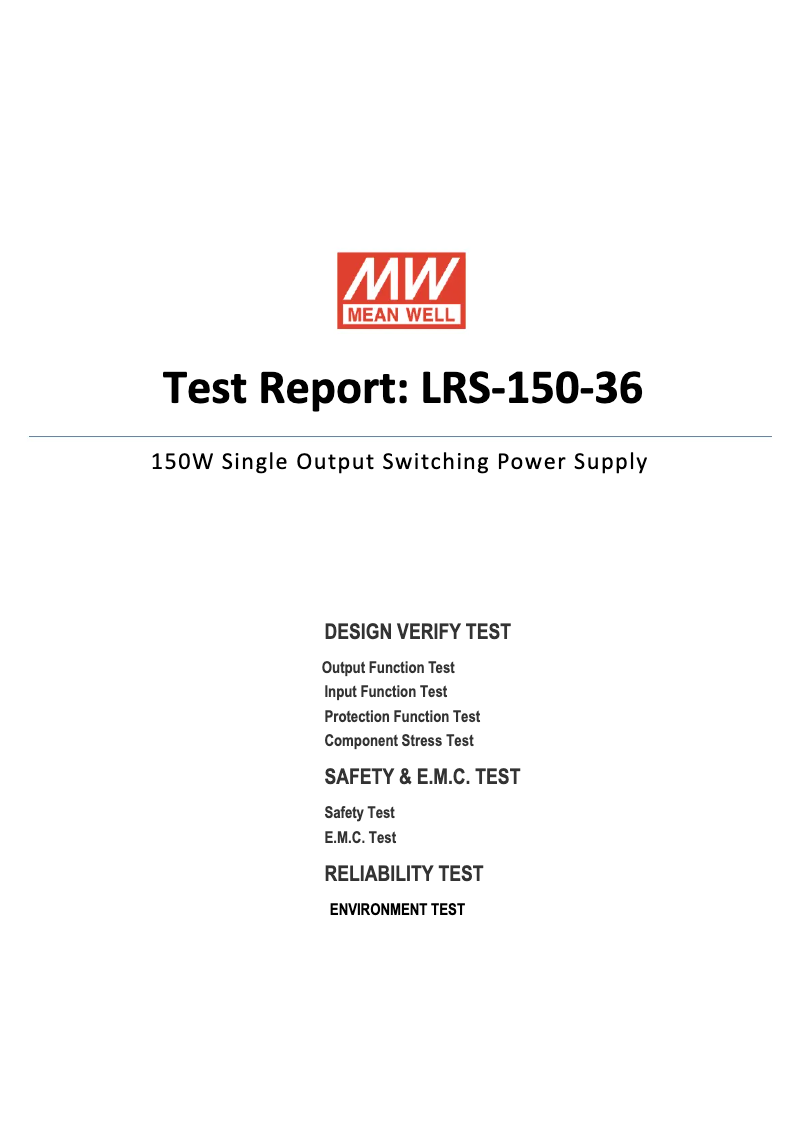 Page 1 de la notice Fiche technique Mean Well LRS-150-36