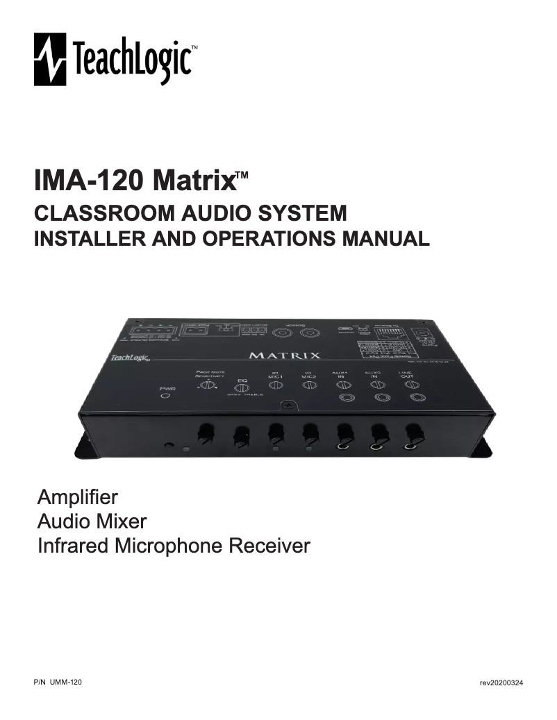 Page n°1 - Manuel utilisateur TeachLogic Matrix IMA-120