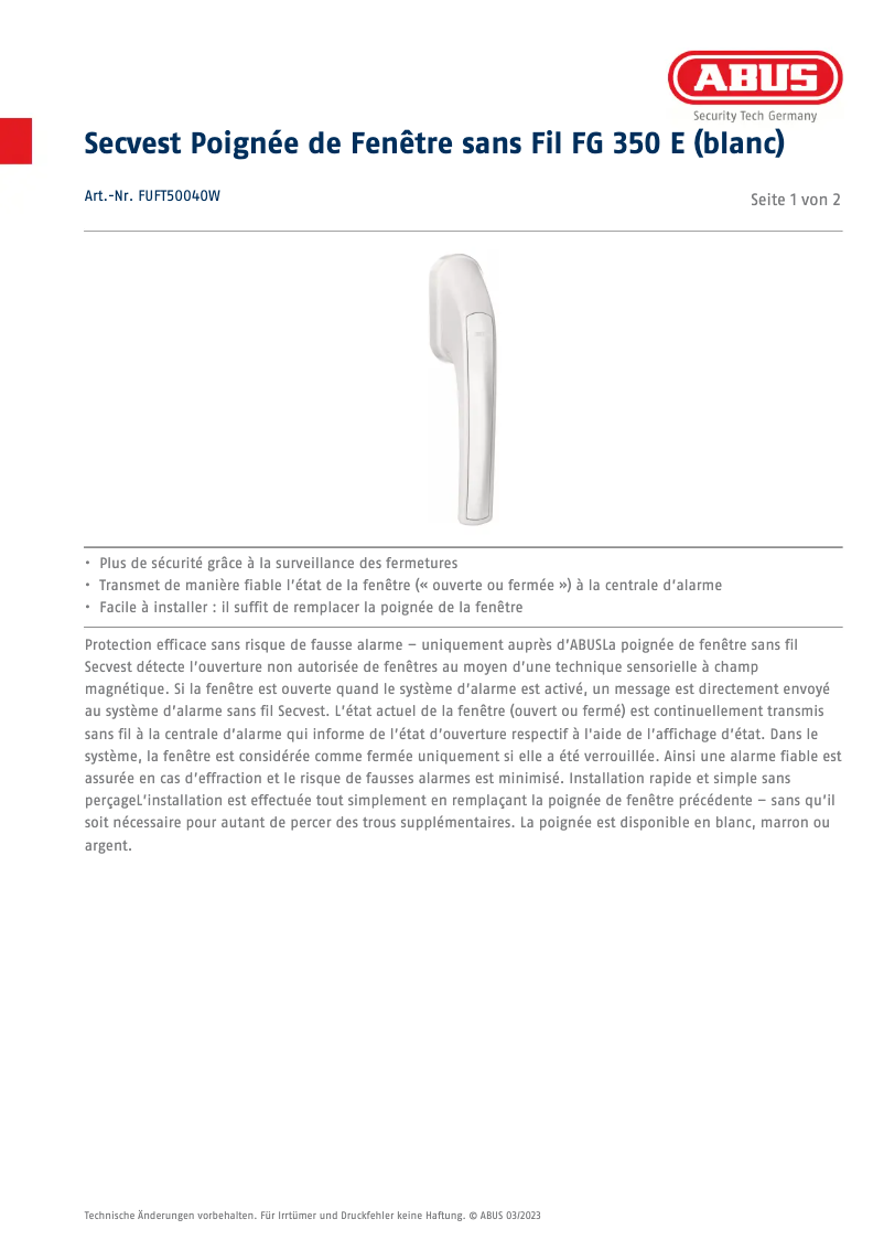 Image de la première page du manuel de l'appareil FUFT50040W