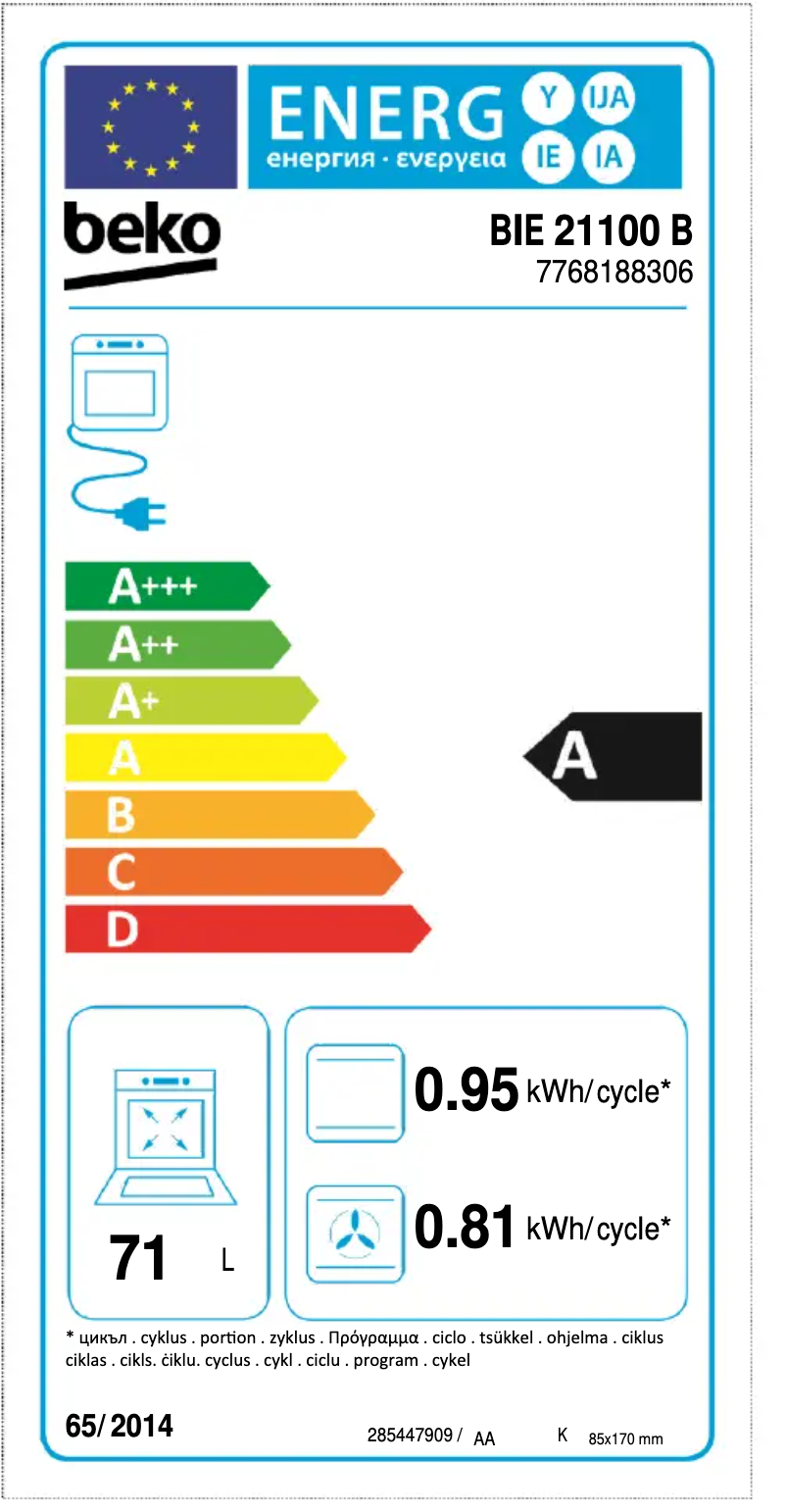 Page n°1 - Label énergétique Beko BIE21100B