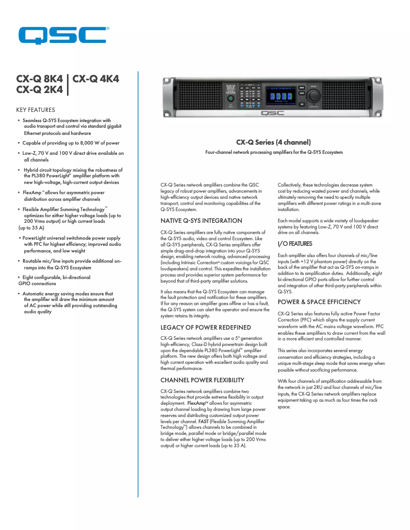 Page 1 of the manual Technical Sheet QSC CX-Qn 8K4