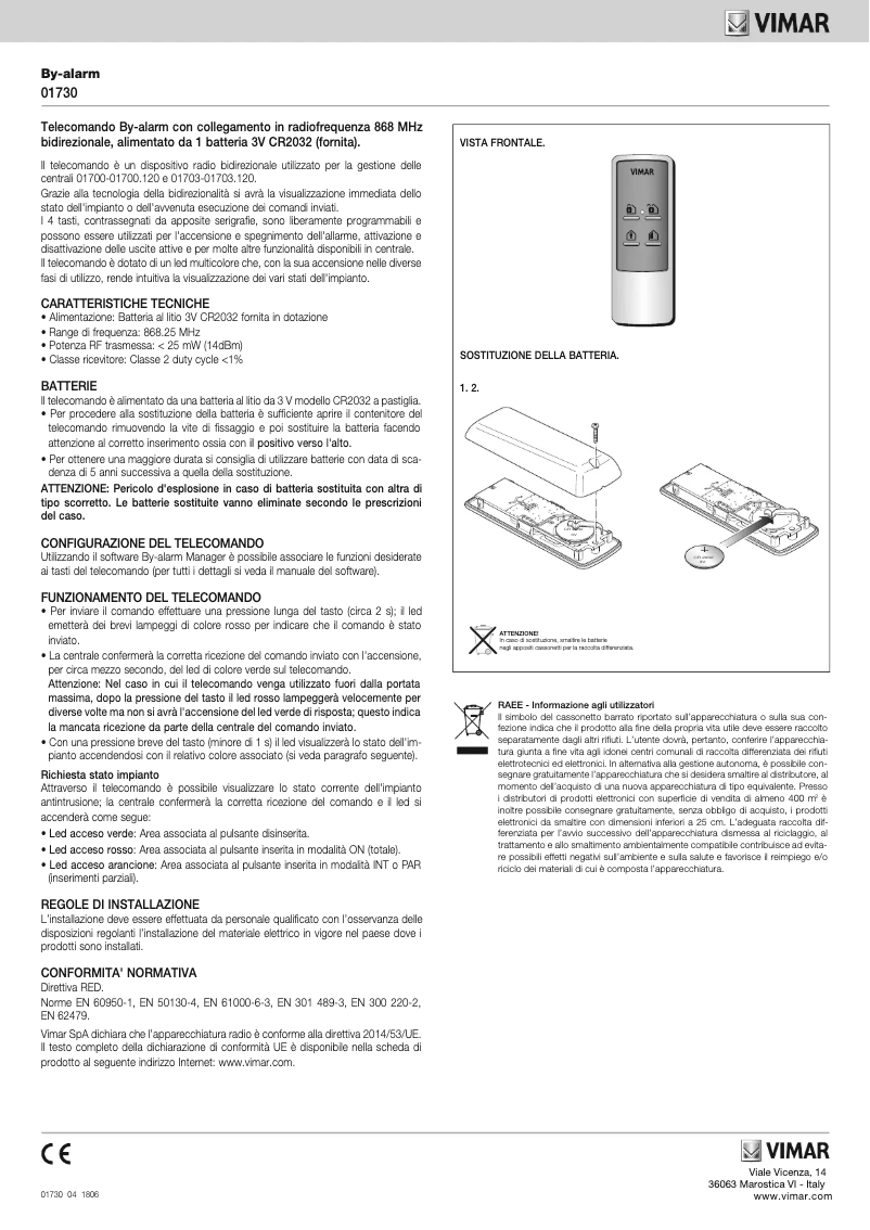Page 1 de la notice Manuel utilisateur Vimar 01730