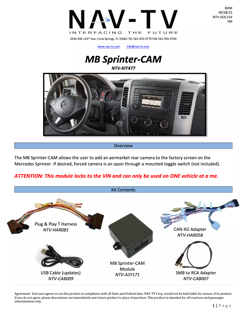 Page n°1 - Guide d'installation NAV-TV NTV-KIT483
