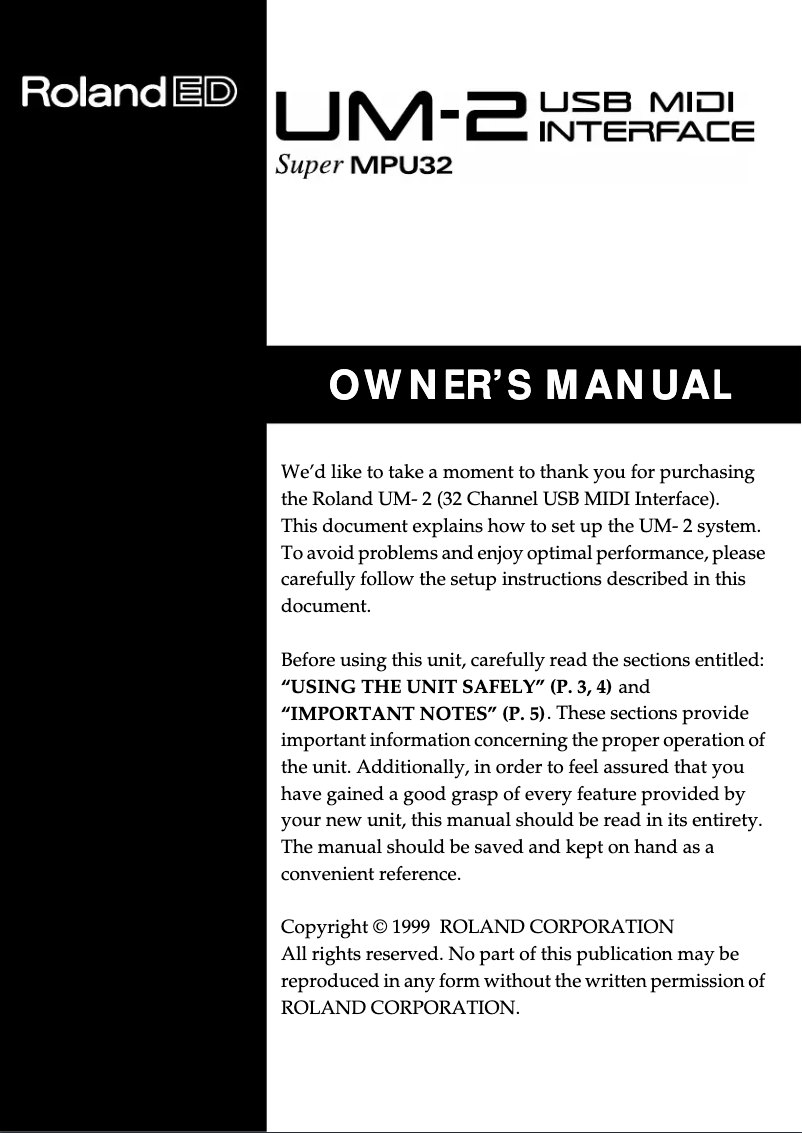 Page 1 de la notice Manuel utilisateur Roland UM-2
