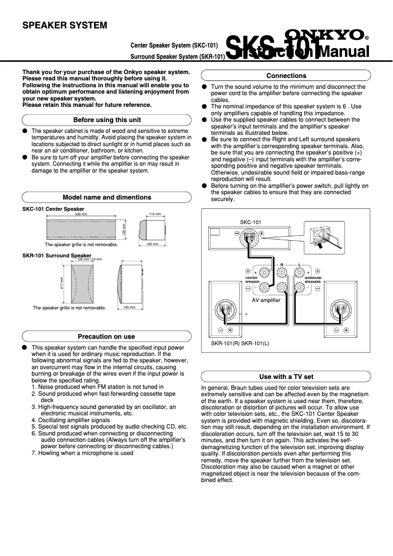 Page 1 de la notice Manuel utilisateur Onkyo SKS-101