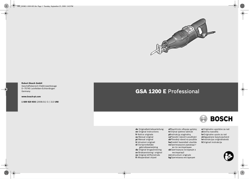 Page 1 de la notice Manuel utilisateur Bosch GSA 1200 E