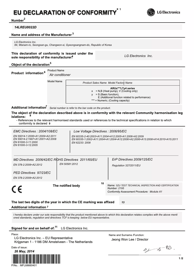 Page n°1 - Manuel utilisateur LG ARUN080LLS4