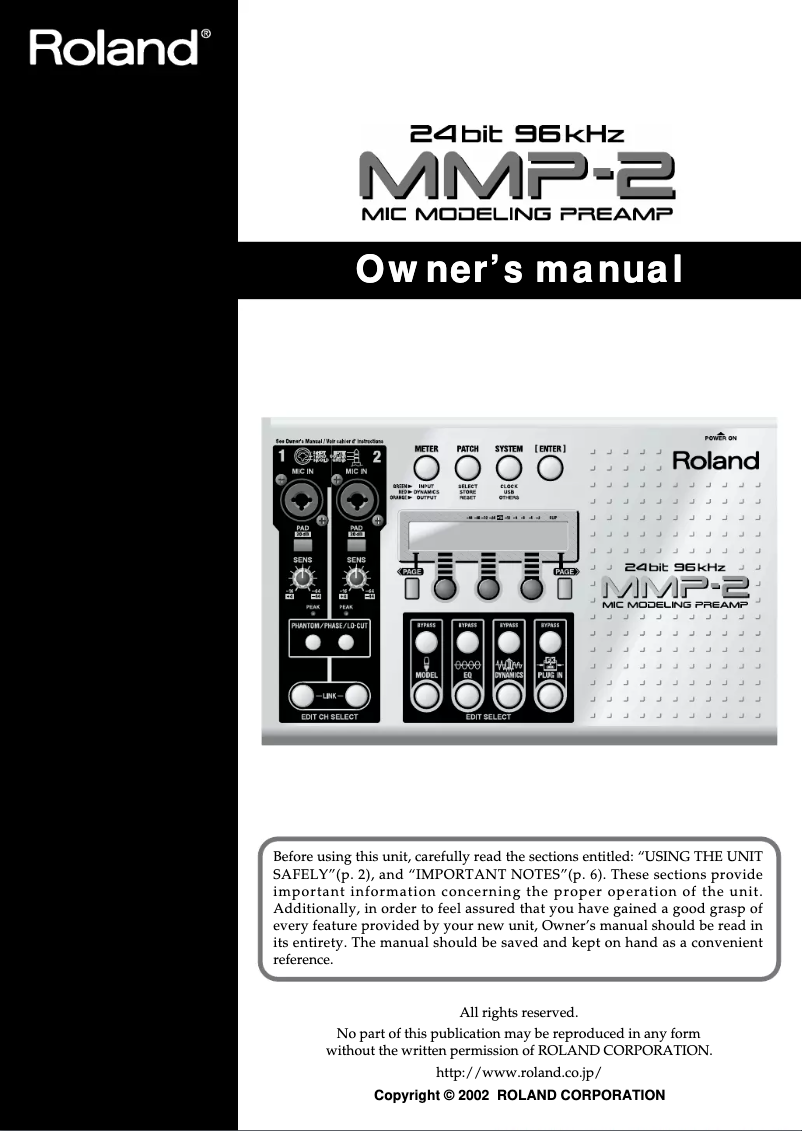Page 1 de la notice Manuel utilisateur Roland MMP-2