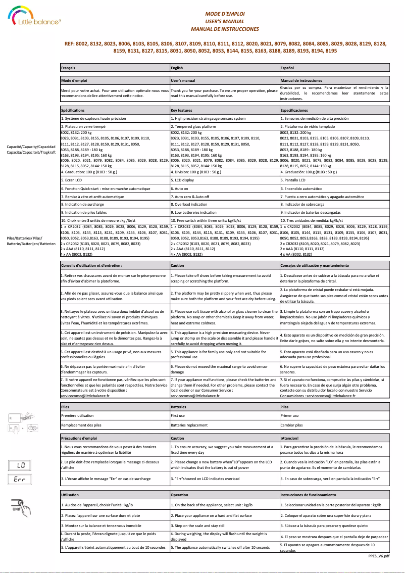 Page n°1 - Manuel utilisateur Little Balance 8193