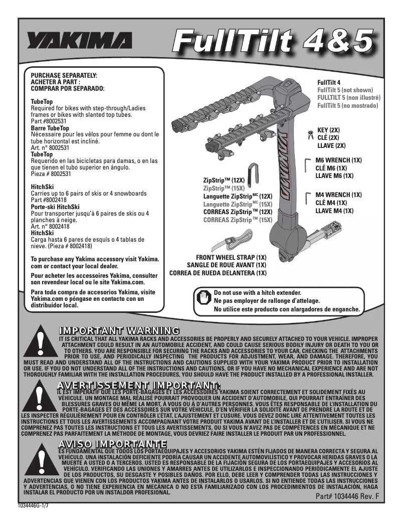Page 1 de la notice Manuel utilisateur Yakima FullTilt 5