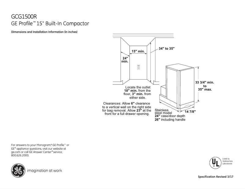 Page n°1 - Fiche technique GE GCG1500RWW