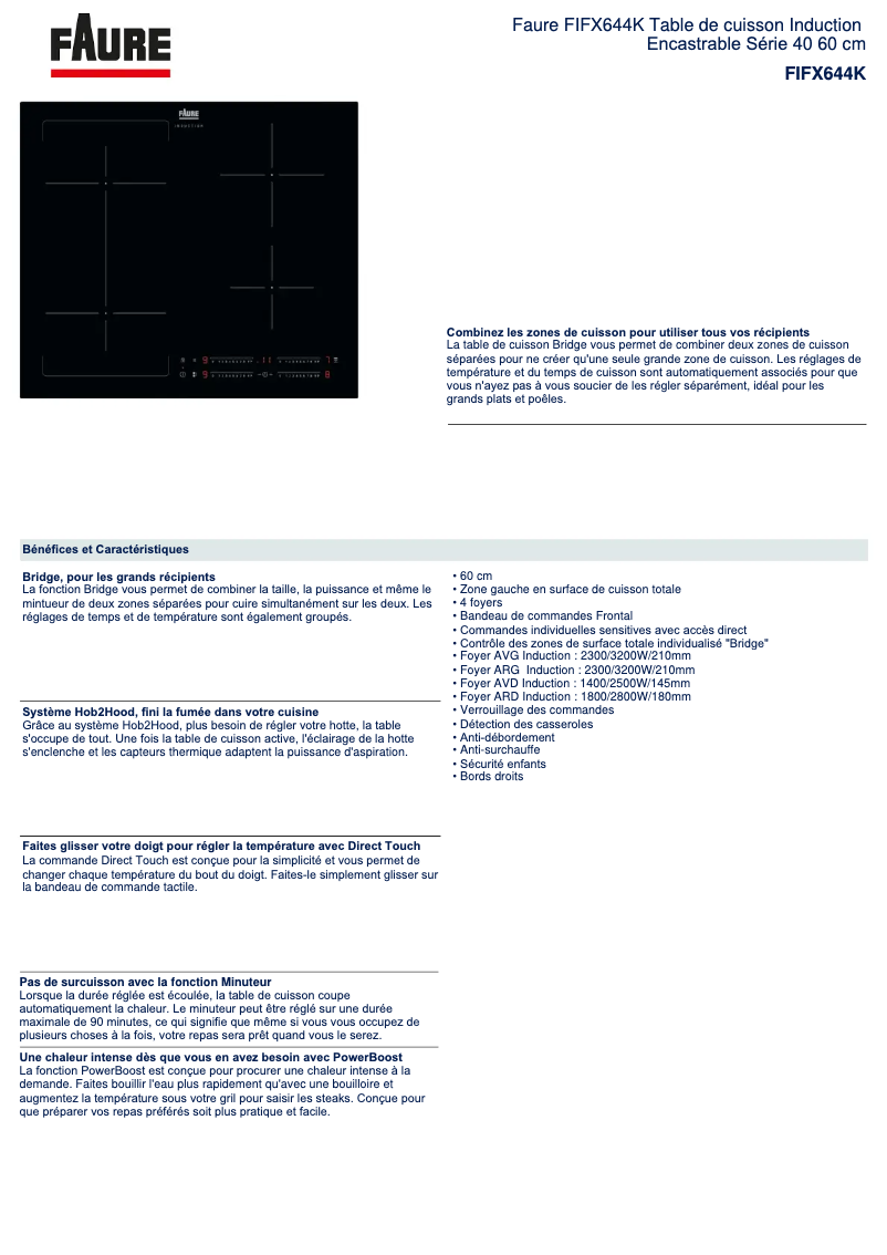 Page n°1 - Fiche technique Faure FIFX644K