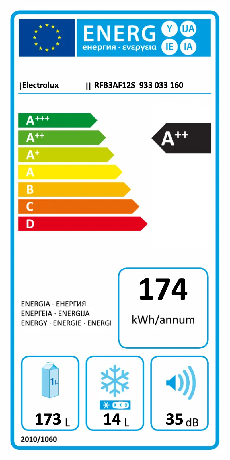 Page 1 de la notice Label énergétique Electrolux RFB3AF12S