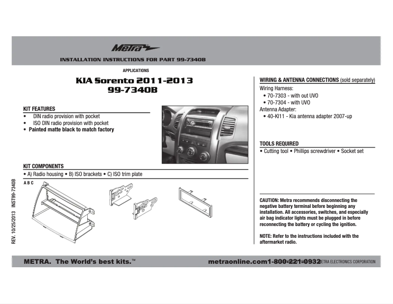 Page n°1 - Manuel utilisateur Metra 99-7340B