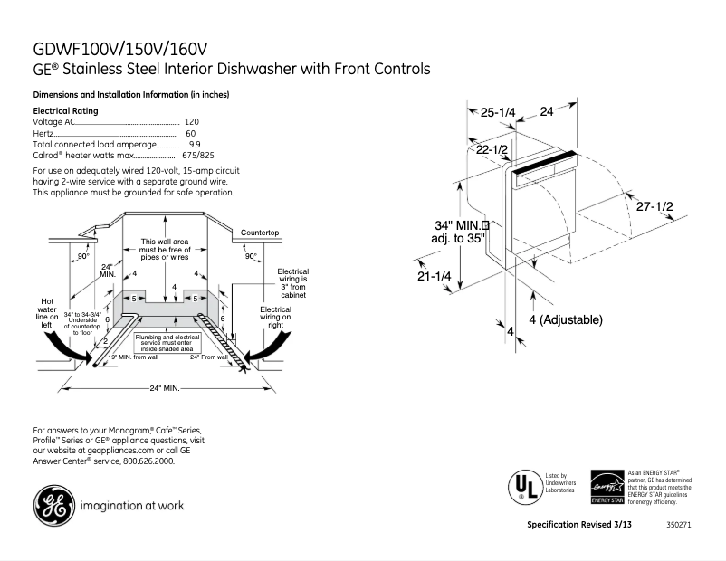 Página 1 del manual Ficha técnica GE GDWF150VES