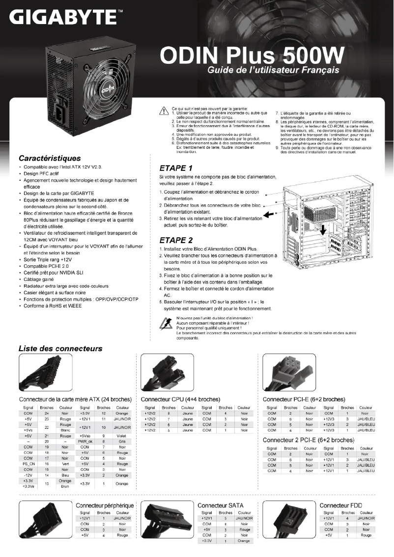 Page 1 de la notice Manuel utilisateur Gigabyte ODIN Plus 500W