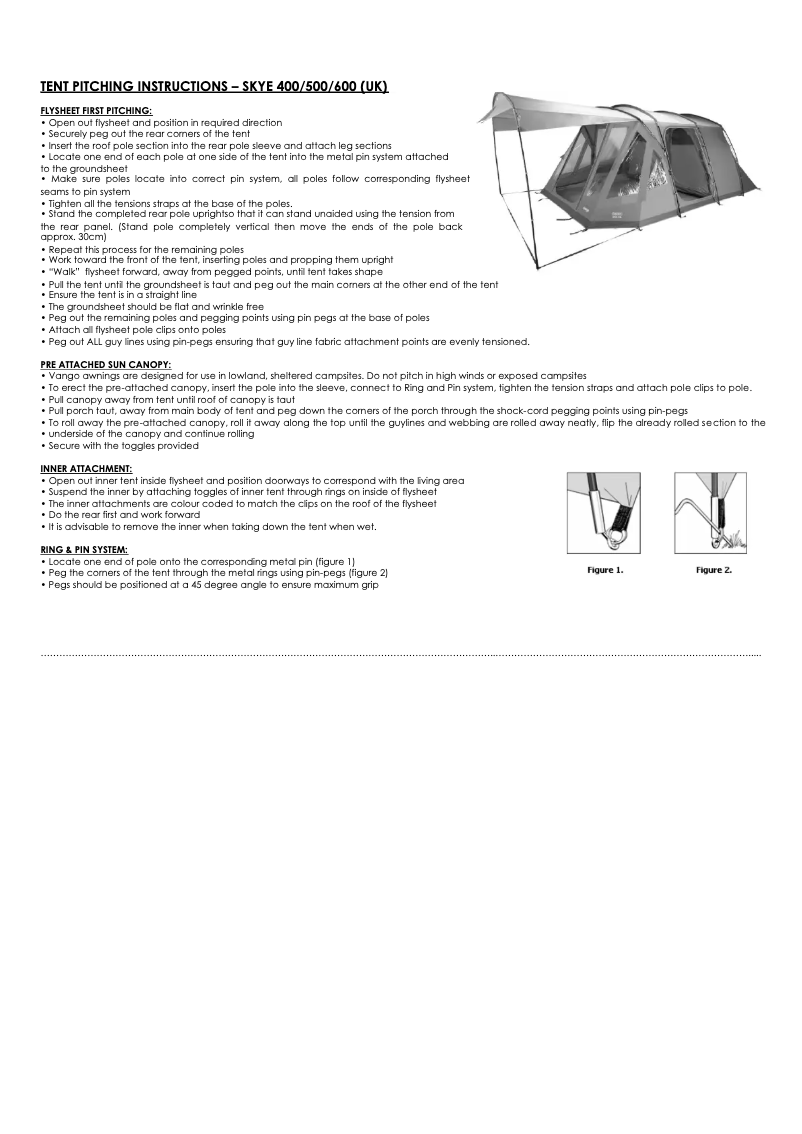 Page 1 de la notice Manuel utilisateur Vango Skye V 600