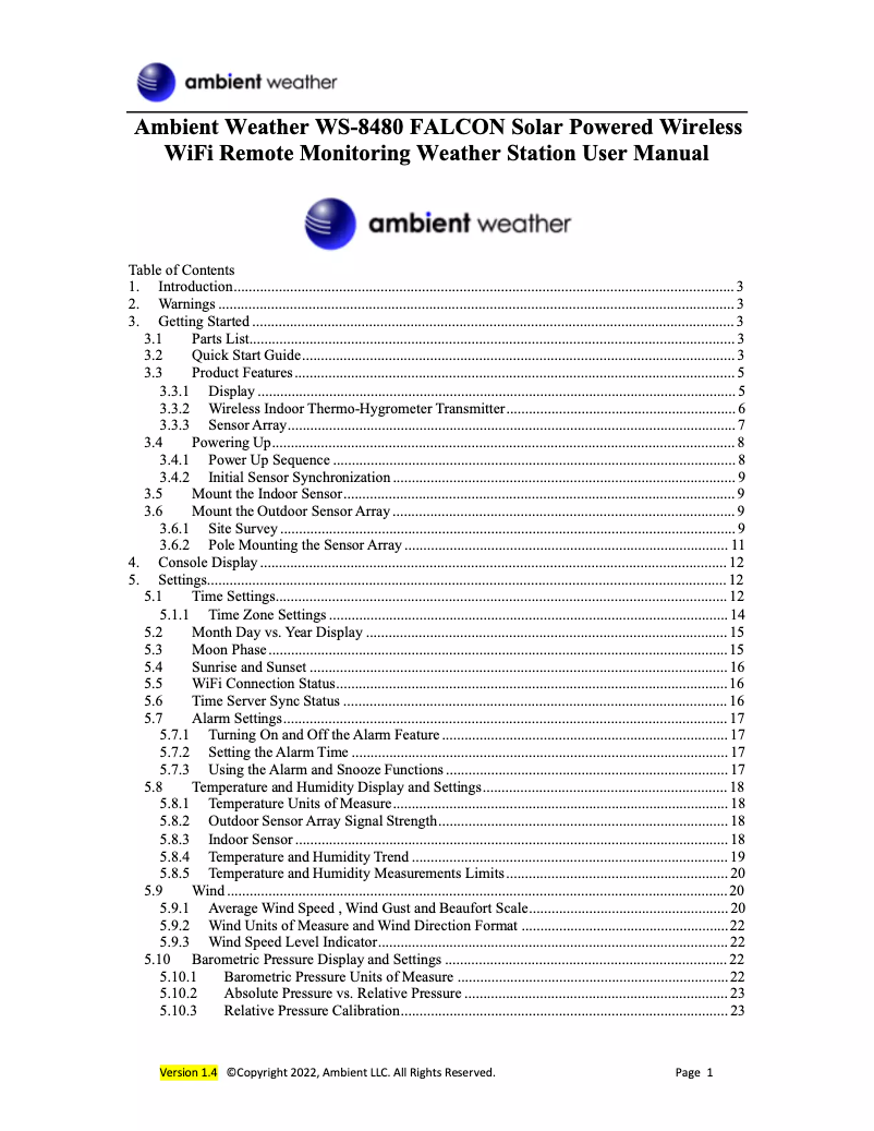 Page n°1 - Manuel utilisateur Ambient Weather WS-8480