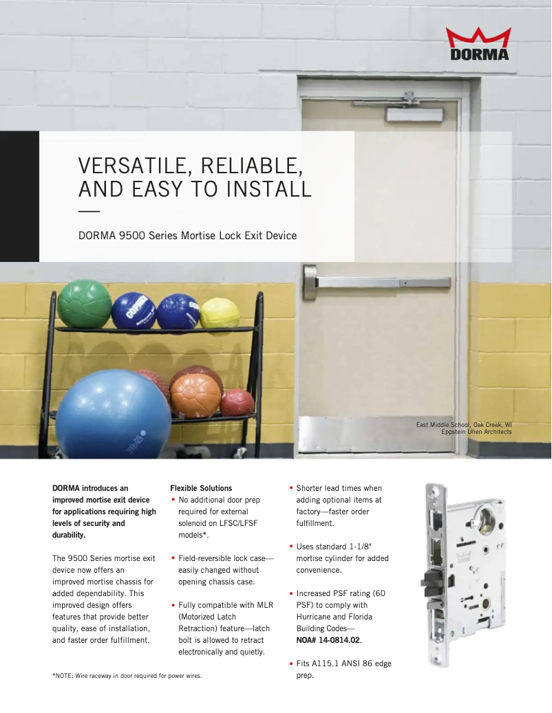 Page 1 de la notice Brochure Dormakaba 9500