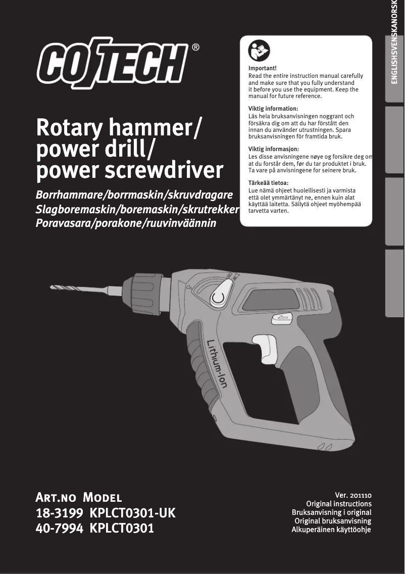 Page 1 de la notice Manuel utilisateur Cotech KPLCT0301
