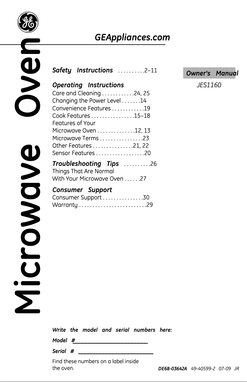 Image de la première page du manuel de l'appareil JES1160DPWW