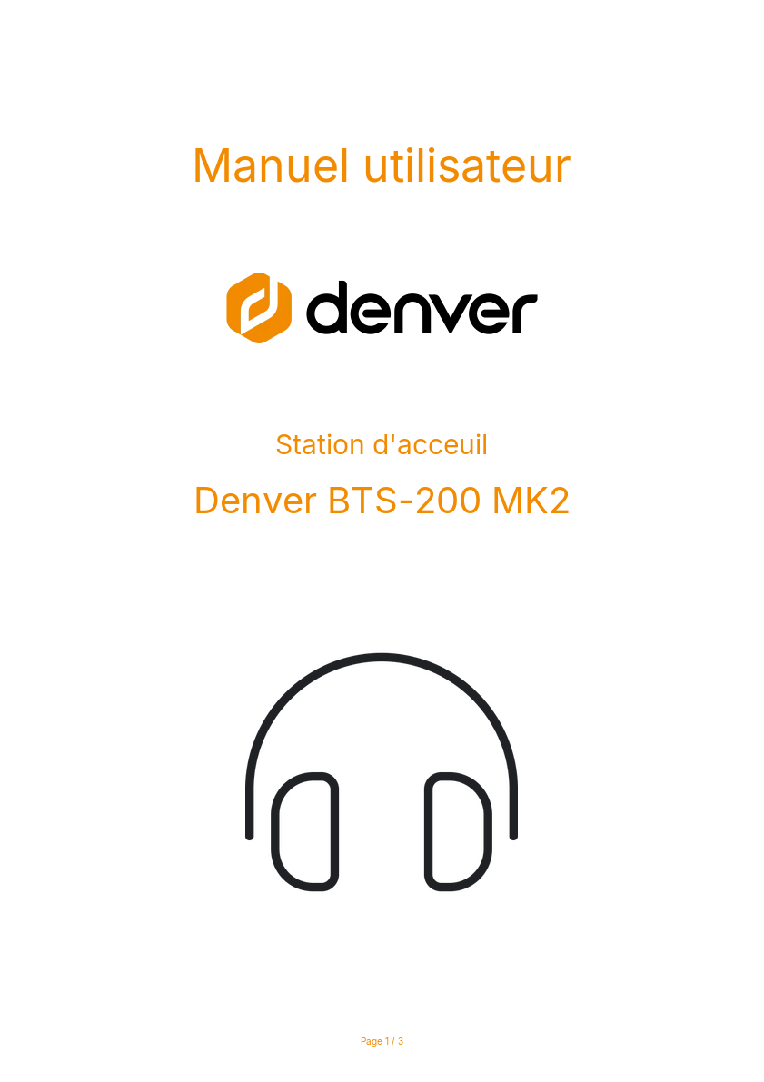 Page n°1 - Manuel utilisateur Denver BTS-200 MK2