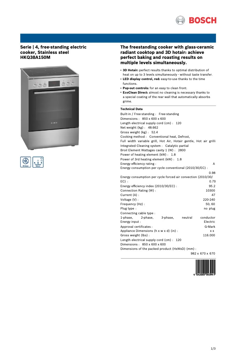 Image de la première page du manuel de l'appareil HKQ38A150M