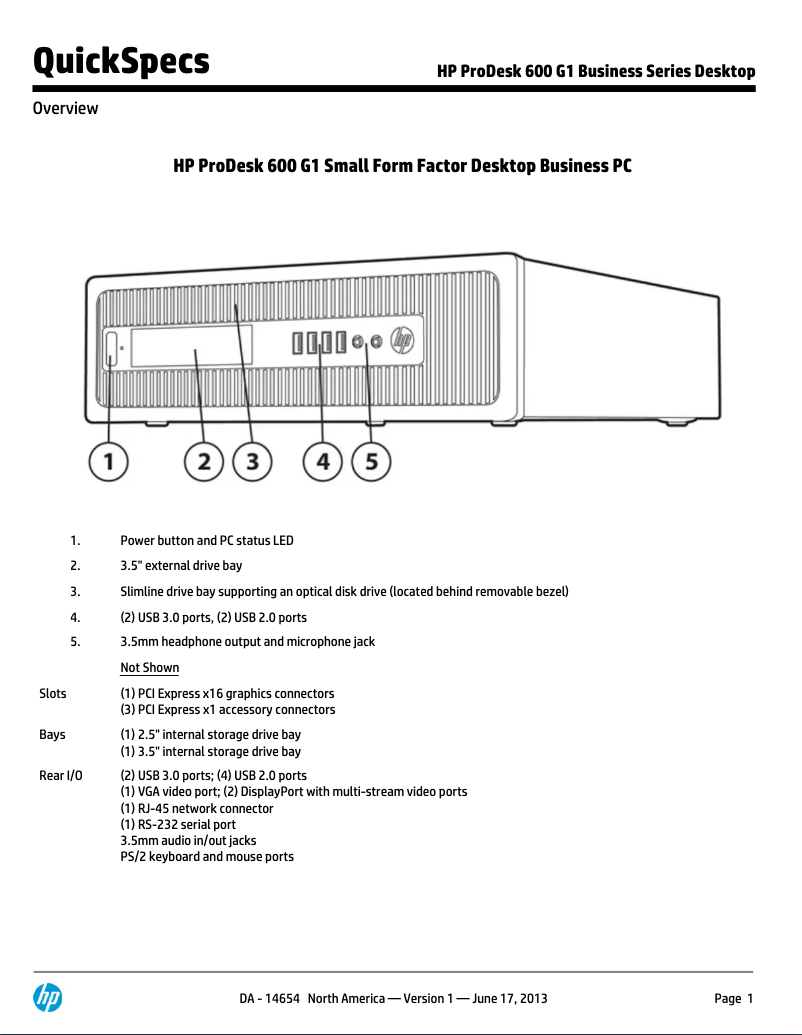 Page n°1 - Manuel utilisateur HP ProDesk 600 G1 TWR