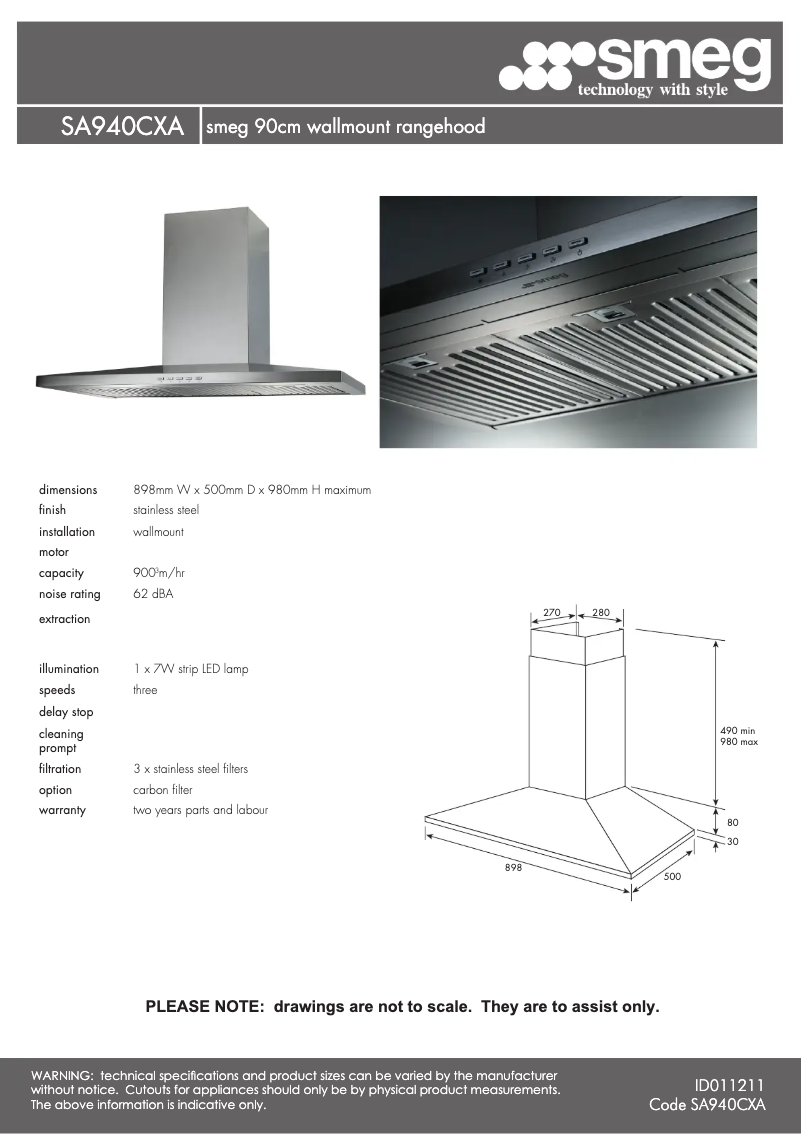 Page 1 de la notice Manuel utilisateur Smeg SA940CXA