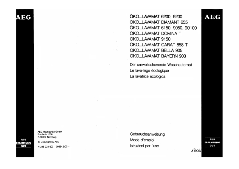 Imagen de la primera página del manual del dispositivo OKO Lavamat Domina T