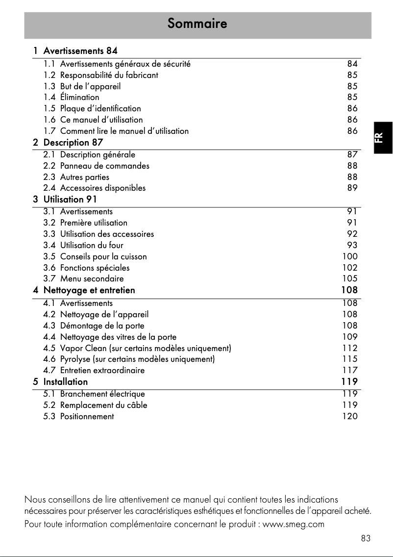 Page n°1 - Manuel utilisateur Smeg SFP485N
