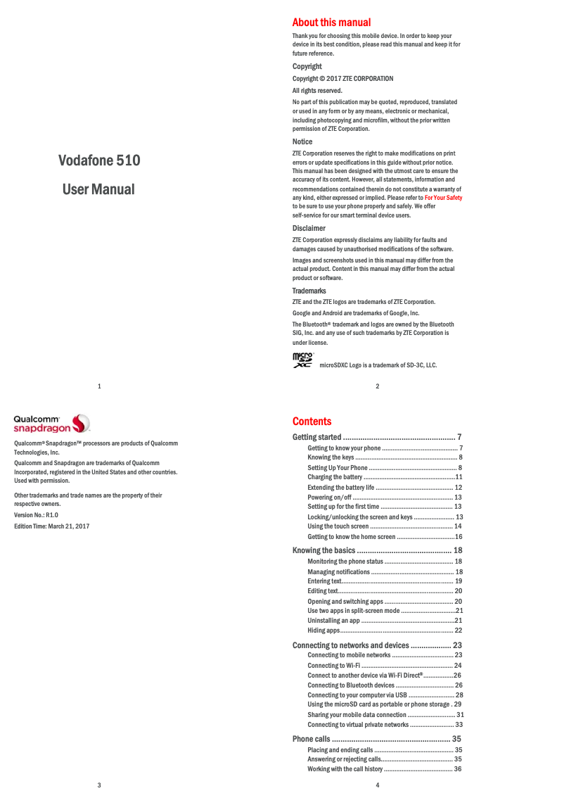 Page 1 de la notice Manuel utilisateur ZTE Vodafone 510