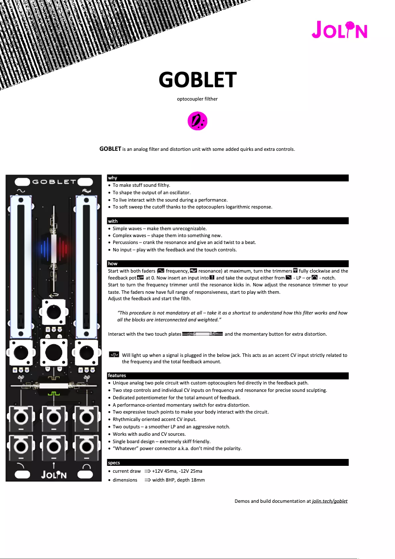 Imagen de la primera página del manual del dispositivo Goblet