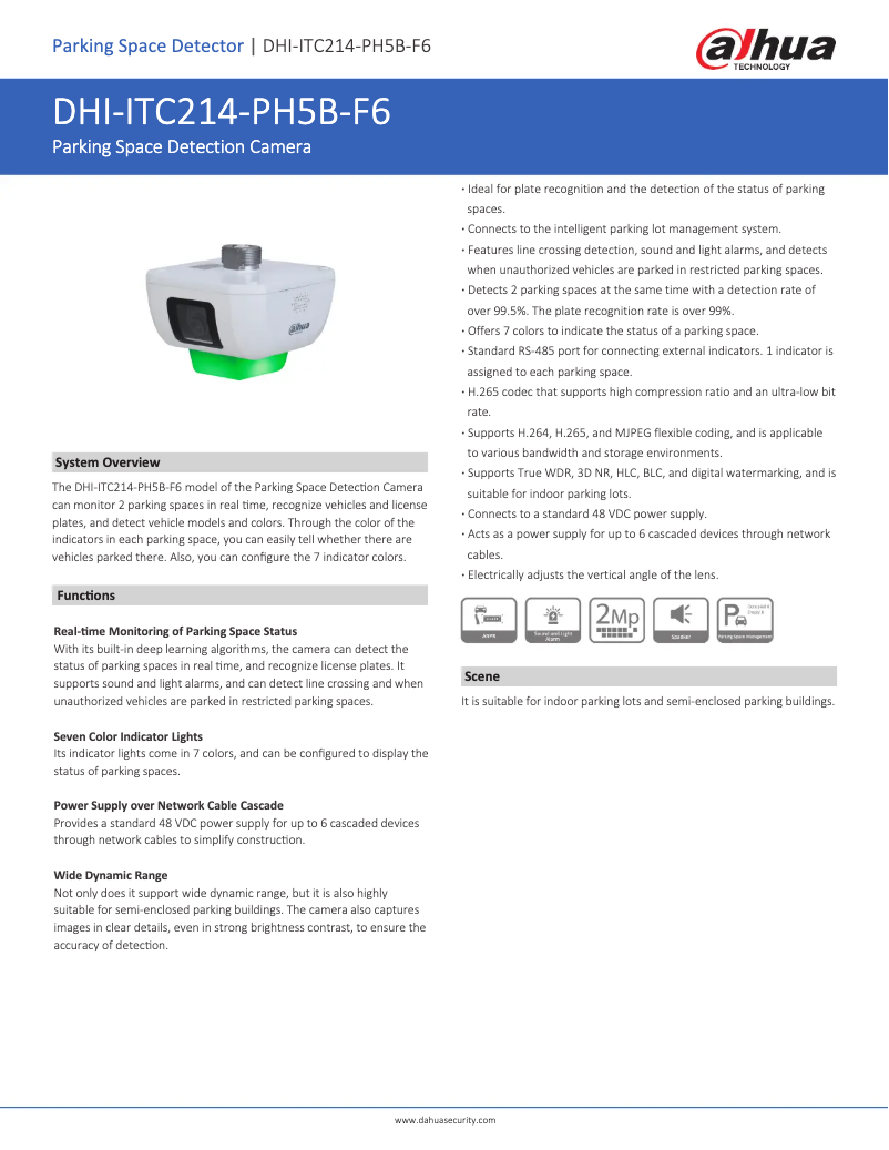 Page 1 de la notice Fiche technique Dahua Technology ITC214-PH5B-F6