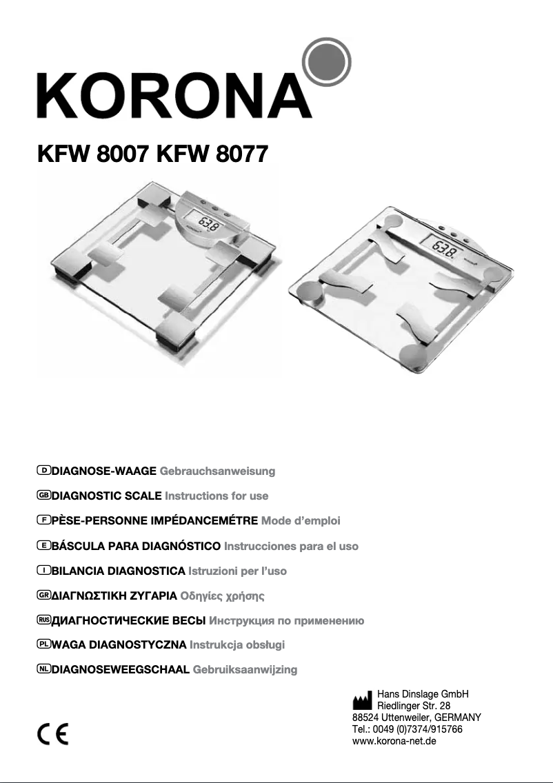 Page 1 de la notice Manuel utilisateur Korona KFW 8077
